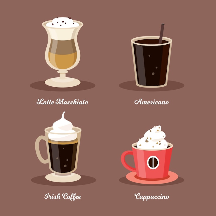 Vetor grátis coleção de tipos de café