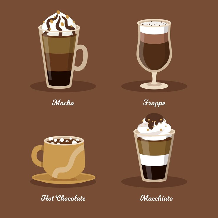 Vetor grátis coleção de tipos de café