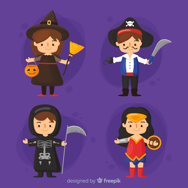 Coleção de tipos de halloween em design plano