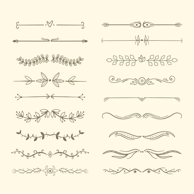 Vetor grátis coleção de tipos de moldura e divisórias desenhadas à mão