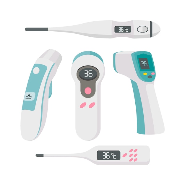 Coleção de tipos de termômetro de design plano