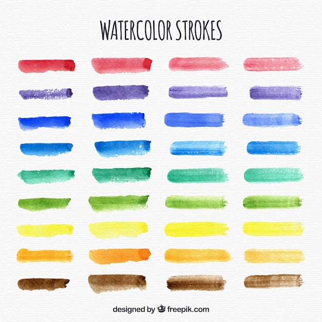 Coleção de traços de aquarela com muitas cores