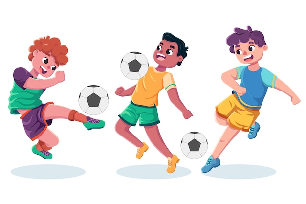 Coleção de treinamento de jogadores de futebol dos desenhos animados