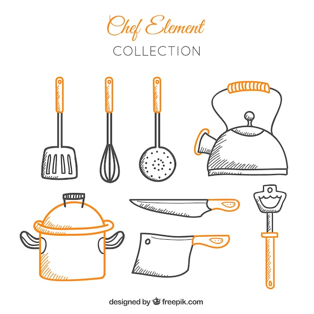 Vetor grátis coleção de utensílios de cozinha desenhados à mão
