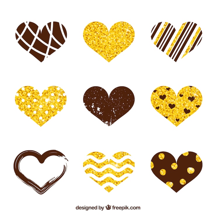 Vetor grátis coleção de valentine corações dourados