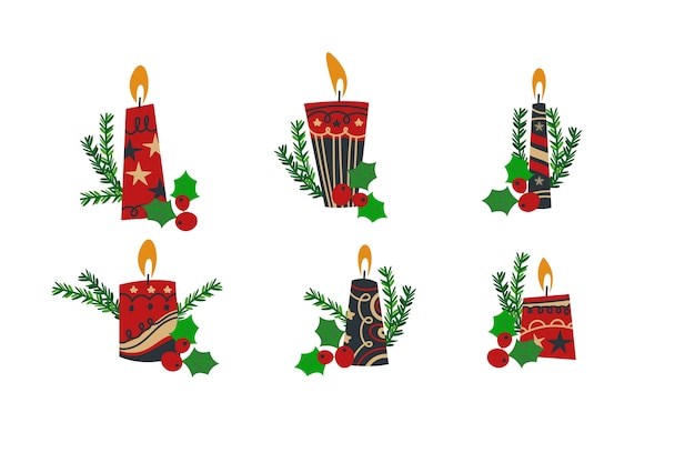 Coleção de vela de natal em design plano