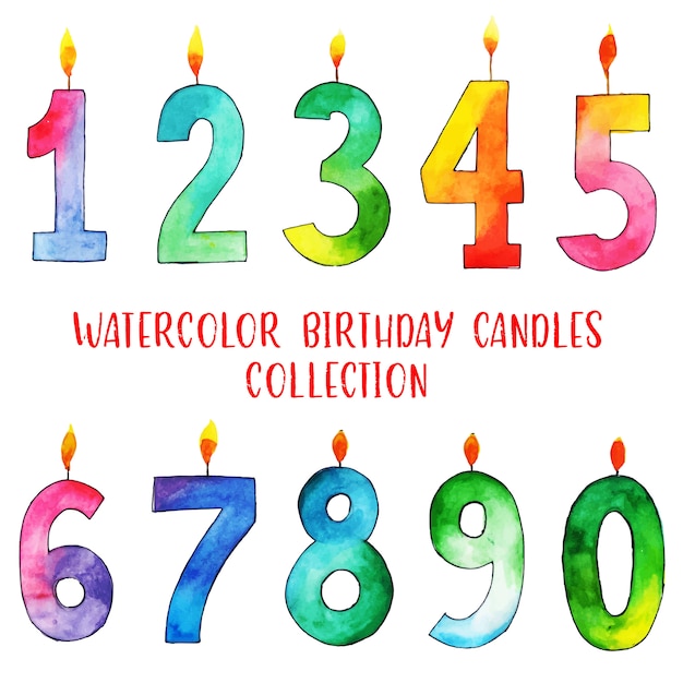 Vetor grátis coleção de velas de feliz aniversário aquarela