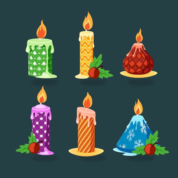 Coleção de velas de natal de design plano