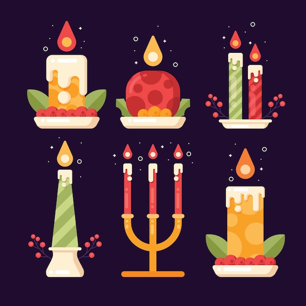 Coleção de velas de natal de design plano