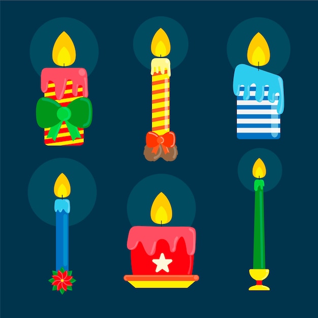 Coleção de velas de natal de design plano