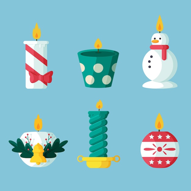 Coleção de velas de Natal em design plano