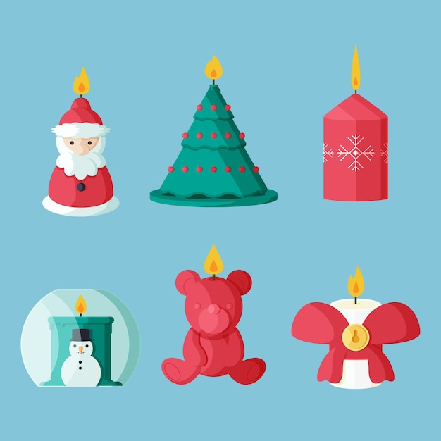 Coleção de velas de natal em design plano