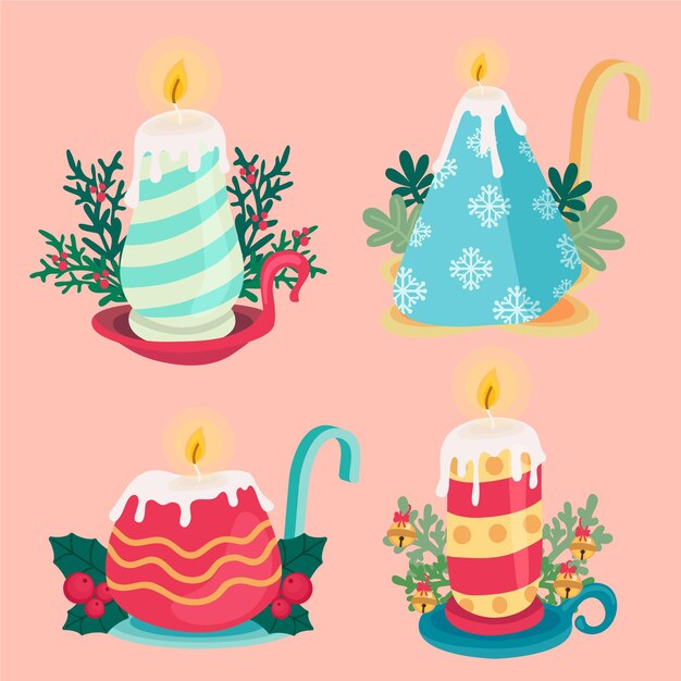 Vetor grátis coleção de velas de natal em design plano