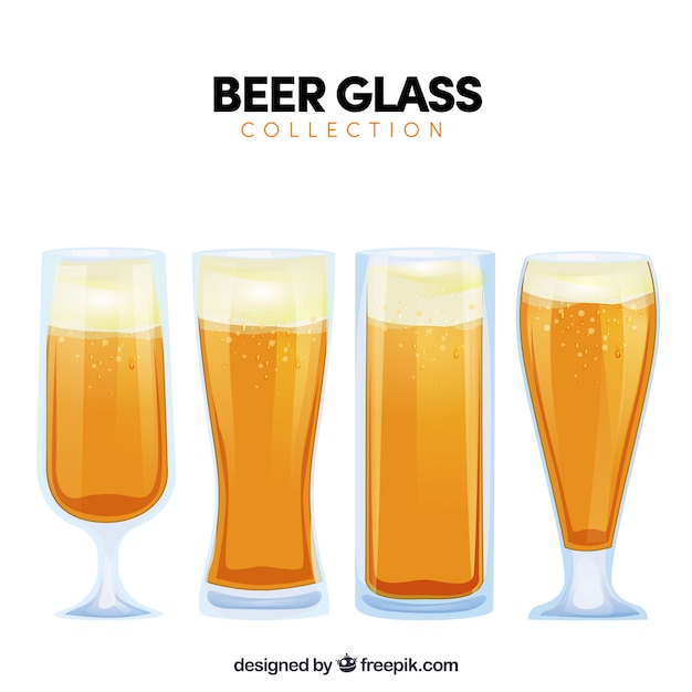Coleção de vidro e copo de cerveja plana