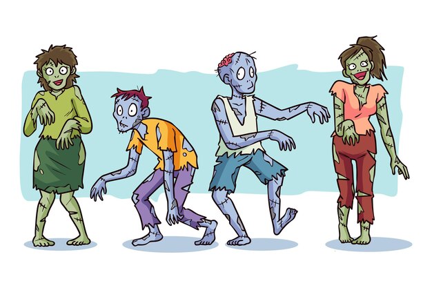 Coleção de zumbis de halloween desenhada à mão