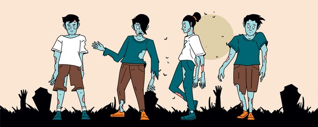 Coleção de zumbis de halloween desenhada à mão