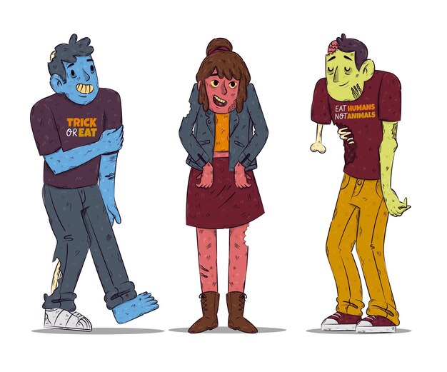 Coleção de zumbis de halloween desenhada à mão