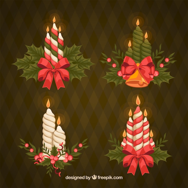 Coleção desenhada a mão de velas de natal decoradas