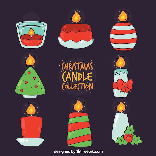 Coleção desenhada a mão de velas de natal