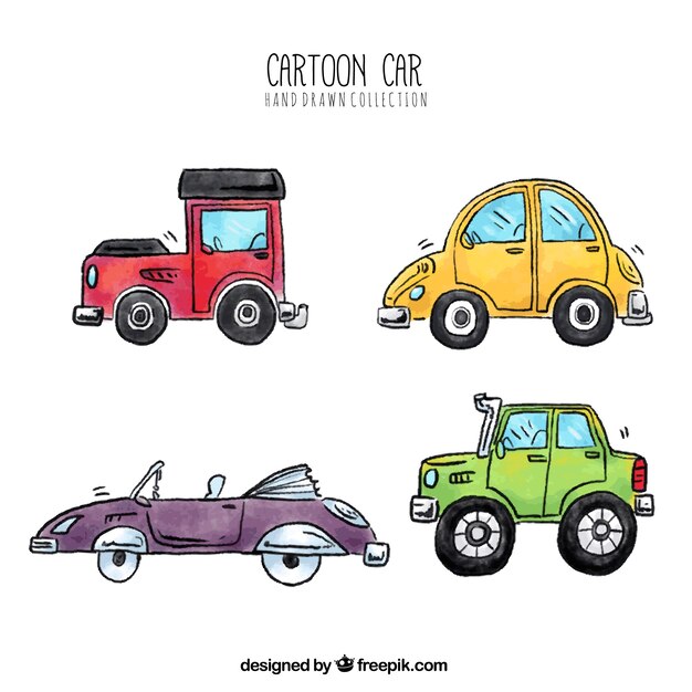 coleção desenhado mão de carros dos desenhos animados