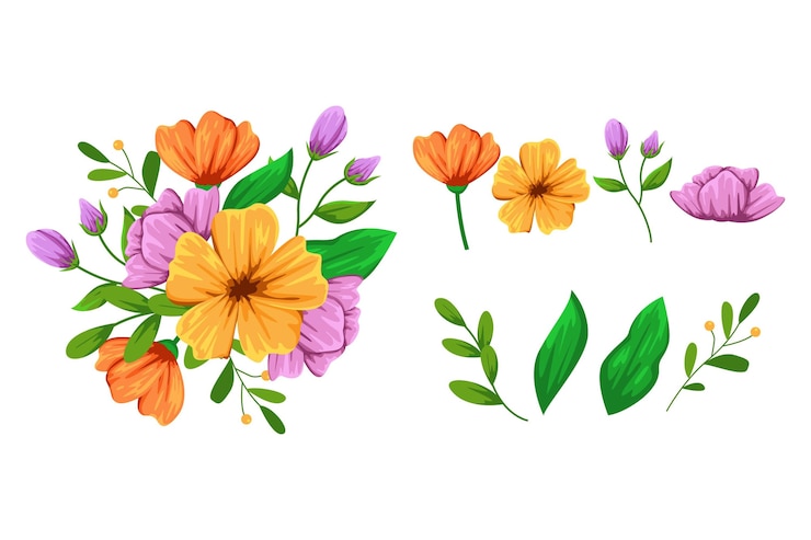 Vetor grátis coleção detalhada de belas flores de primavera