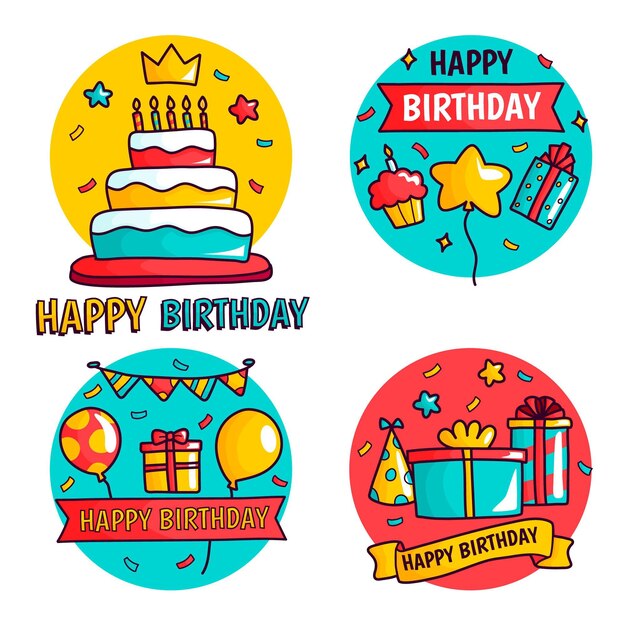 Coleção detalhada de crachás de aniversário