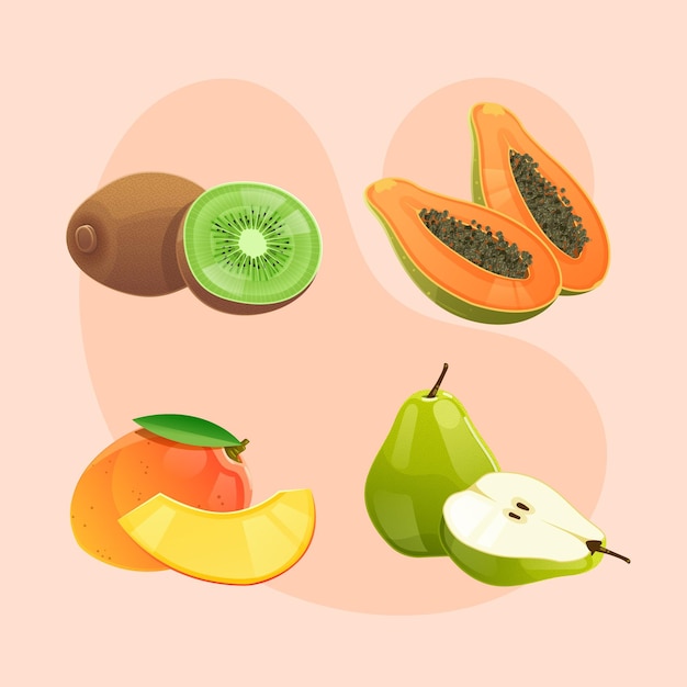 Coleção detalhada de deliciosas frutas