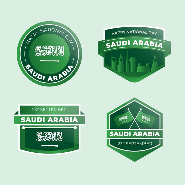 Vetor grátis coleção detalhada de rótulos do dia nacional da saudita