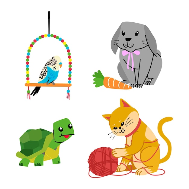 Vetor grátis coleção diferente de animais de estimação ilustrado conceito