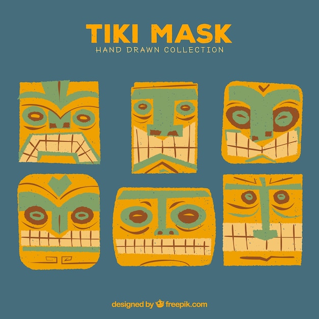 Vetor grátis coleção divertida de máscaras tiki desenhadas à mão