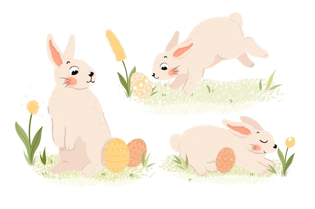 Coleção do coelhinho da Páscoa desenhada à mão