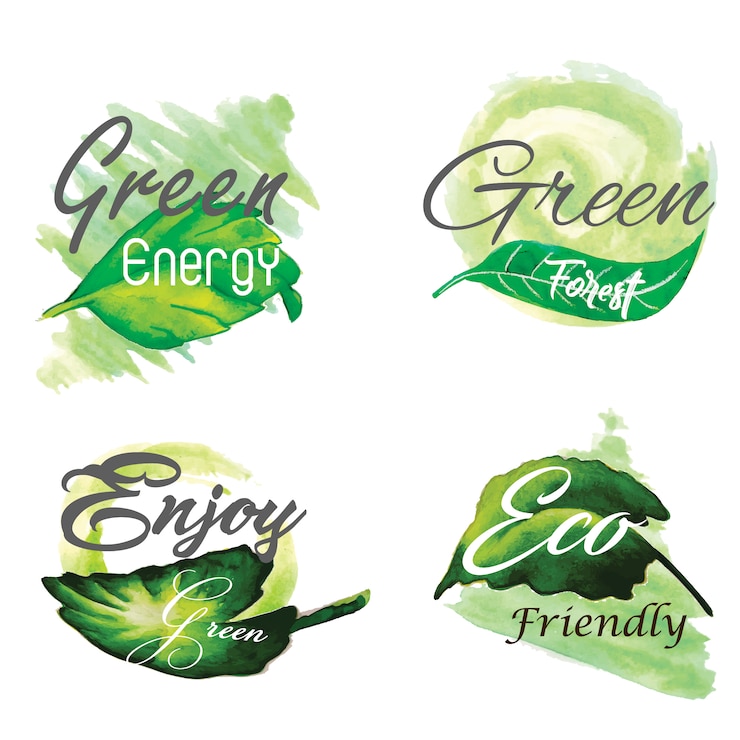 Vetor grátis coleção do logotipo das folhas verdes da aguarela