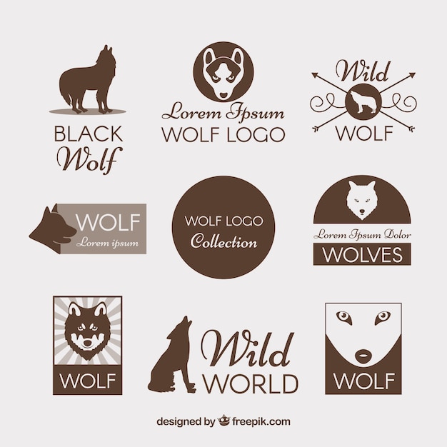 Vetor grátis coleção do logotipo do lobo vintage