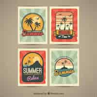 Vetor grátis coleção do vintage de quatro cartões decorativos do verão