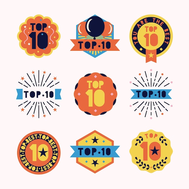 Vetor grátis coleção dos 10 melhores emblemas