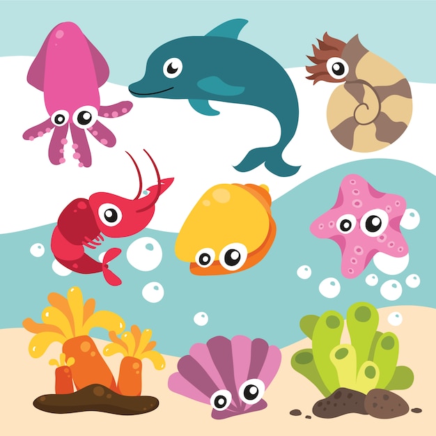 Vetor grátis coleção dos animais do mar