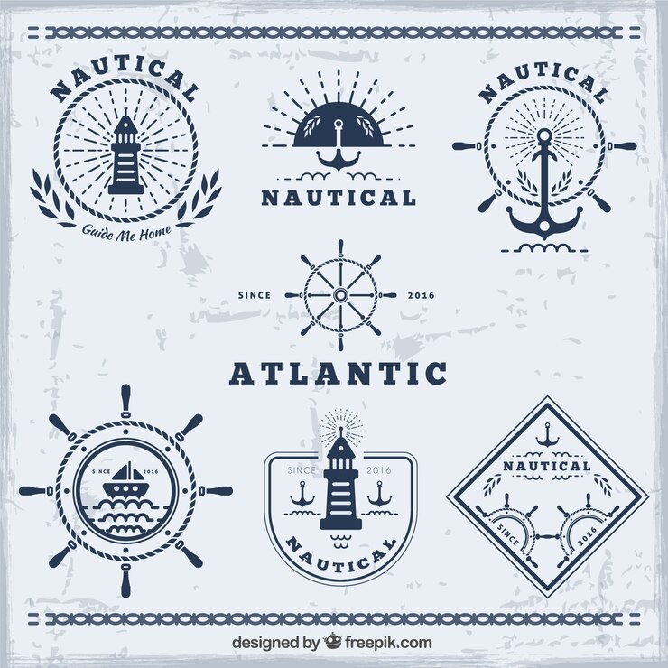 Vetor grátis coleção emblemas náutico azul