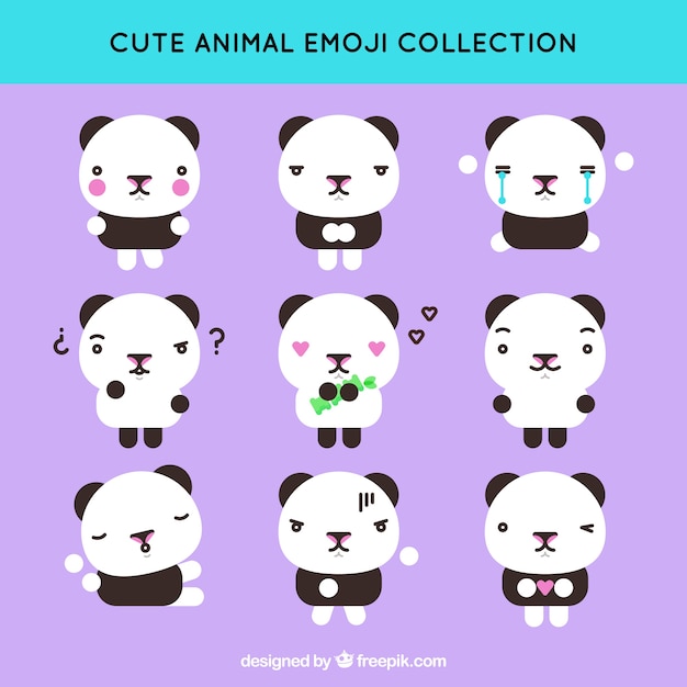 Vetor grátis coleção emoticon plano de panda bonito