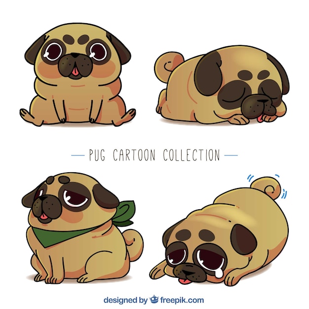 Vetor grátis coleção engraçada de cartoon pug