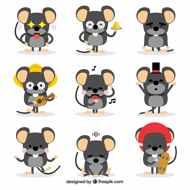 Vetor grátis coleção engraçada de ratos de desenho animado