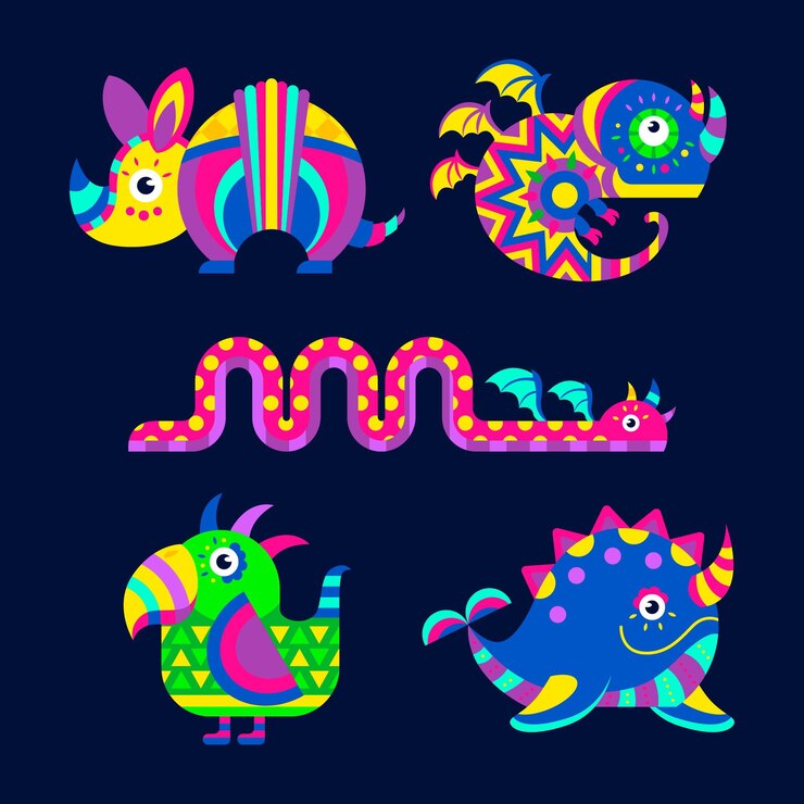 Vetor grátis coleção flat dia de muertos alebrijes