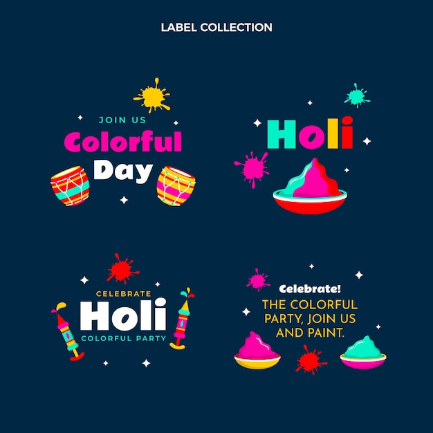 Vetor grátis coleção flat holi labels