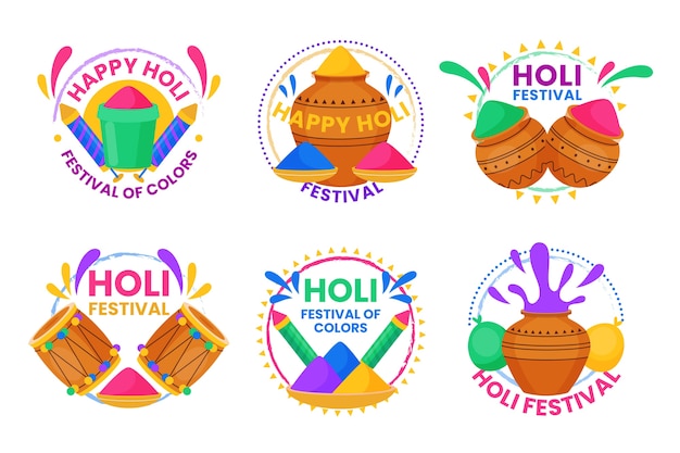 Vetor grátis coleção flat holi labels