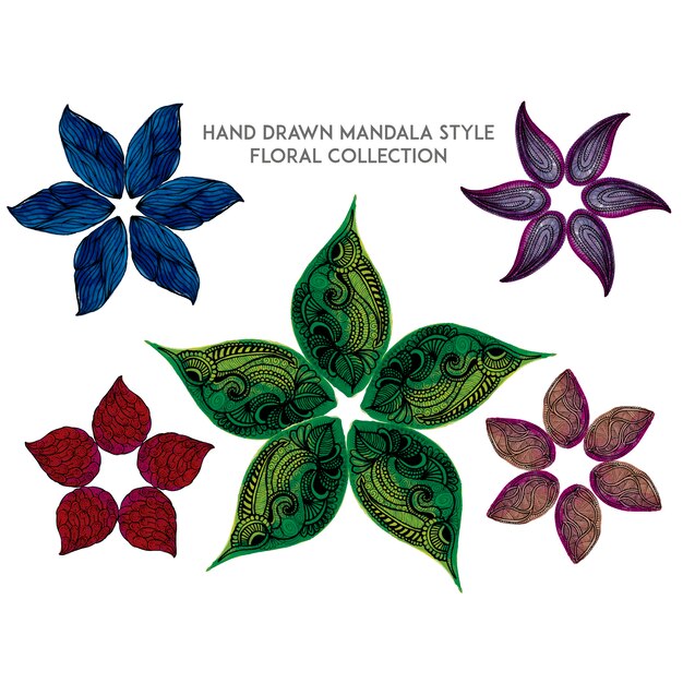 Coleção floral de estilo Mandala desenhada a mão