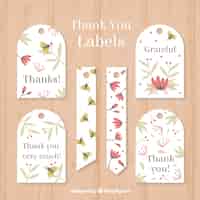 Vetor grátis coleção floral de etiquetas de agradecimento