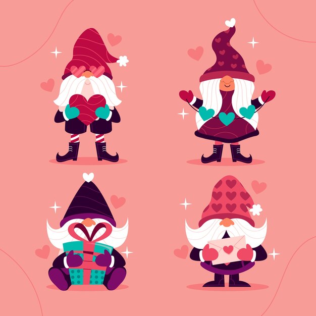 Coleção gradiente de gnomos do dia dos namorados