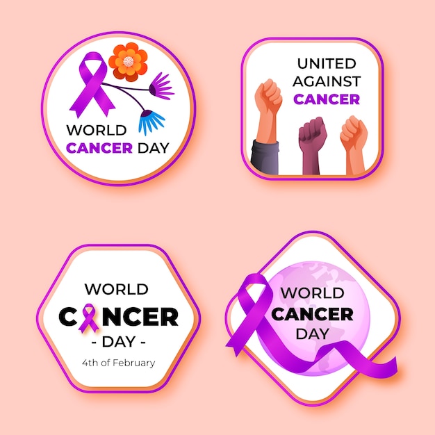 Coleção gradiente de rótulos do Dia Mundial do Câncer