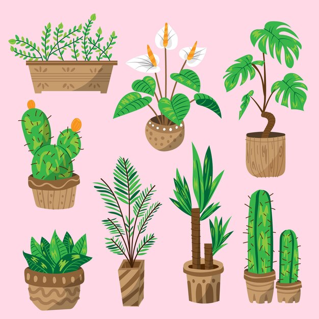 Coleção ilustrada de plantas de casa desenhada à mão