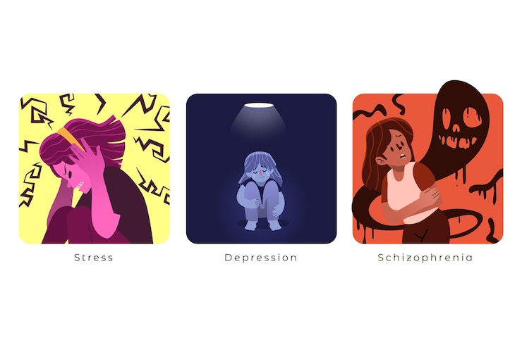 Vetor grátis coleção ilustrada de transtornos mentais