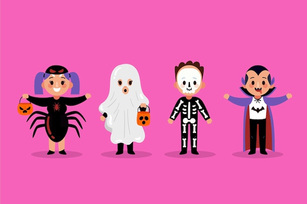 Vetor grátis coleção infantil de halloween de design plano